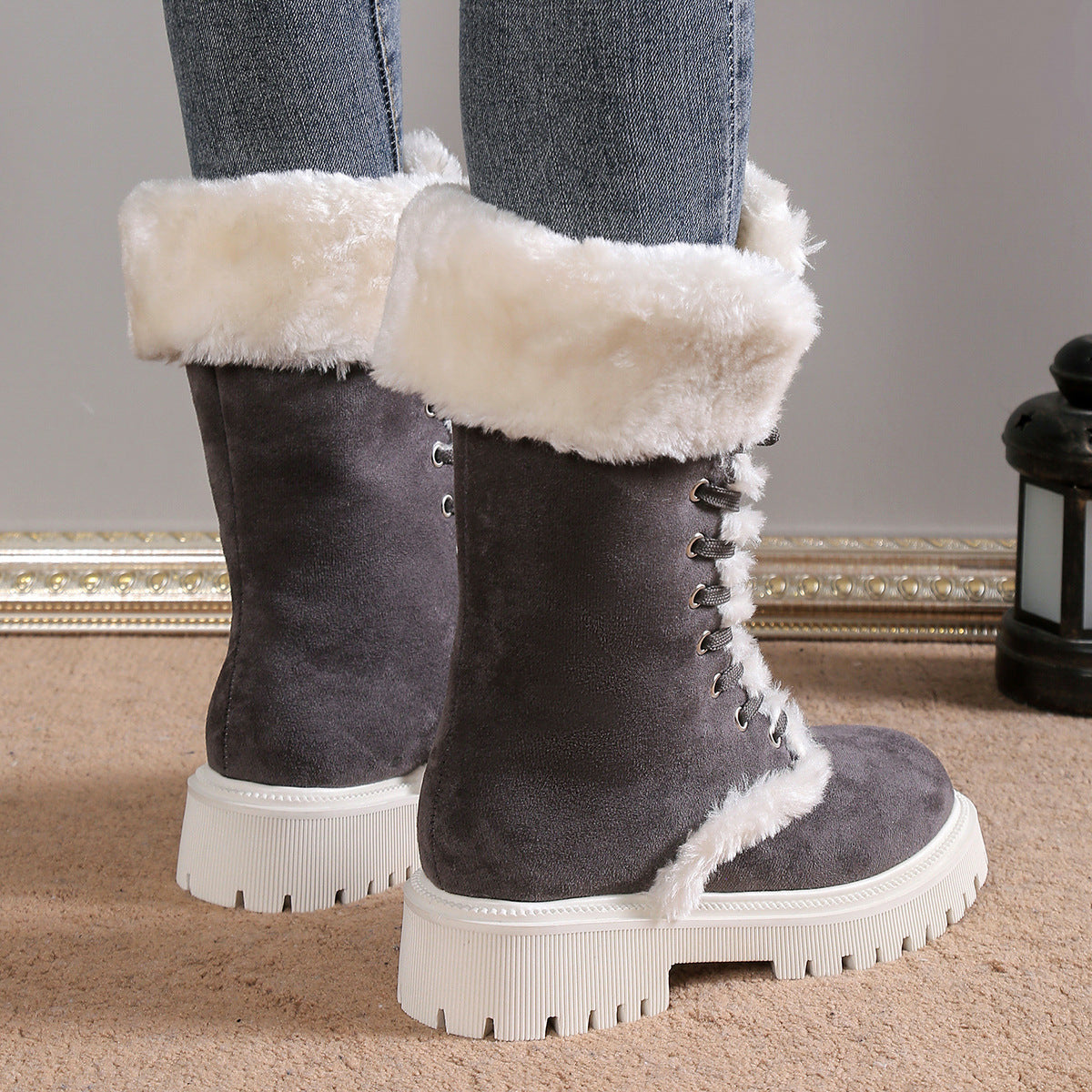 Bottes De Neige Lacées Mi-Hautes