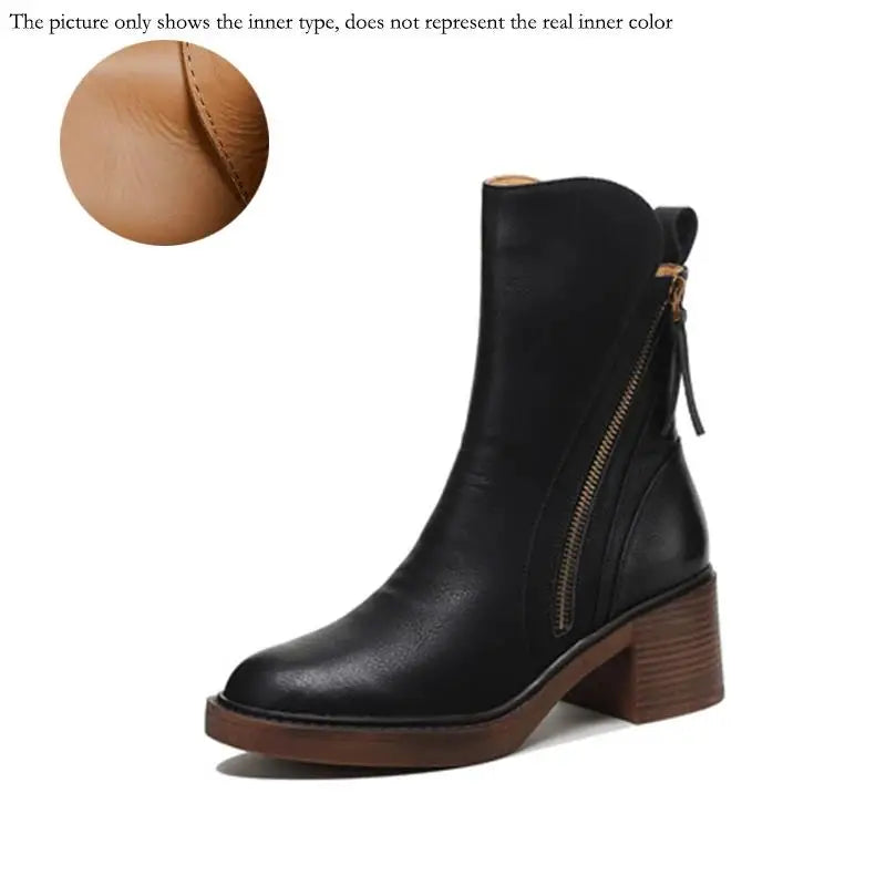 Bottines en Cuir à Talon Epais