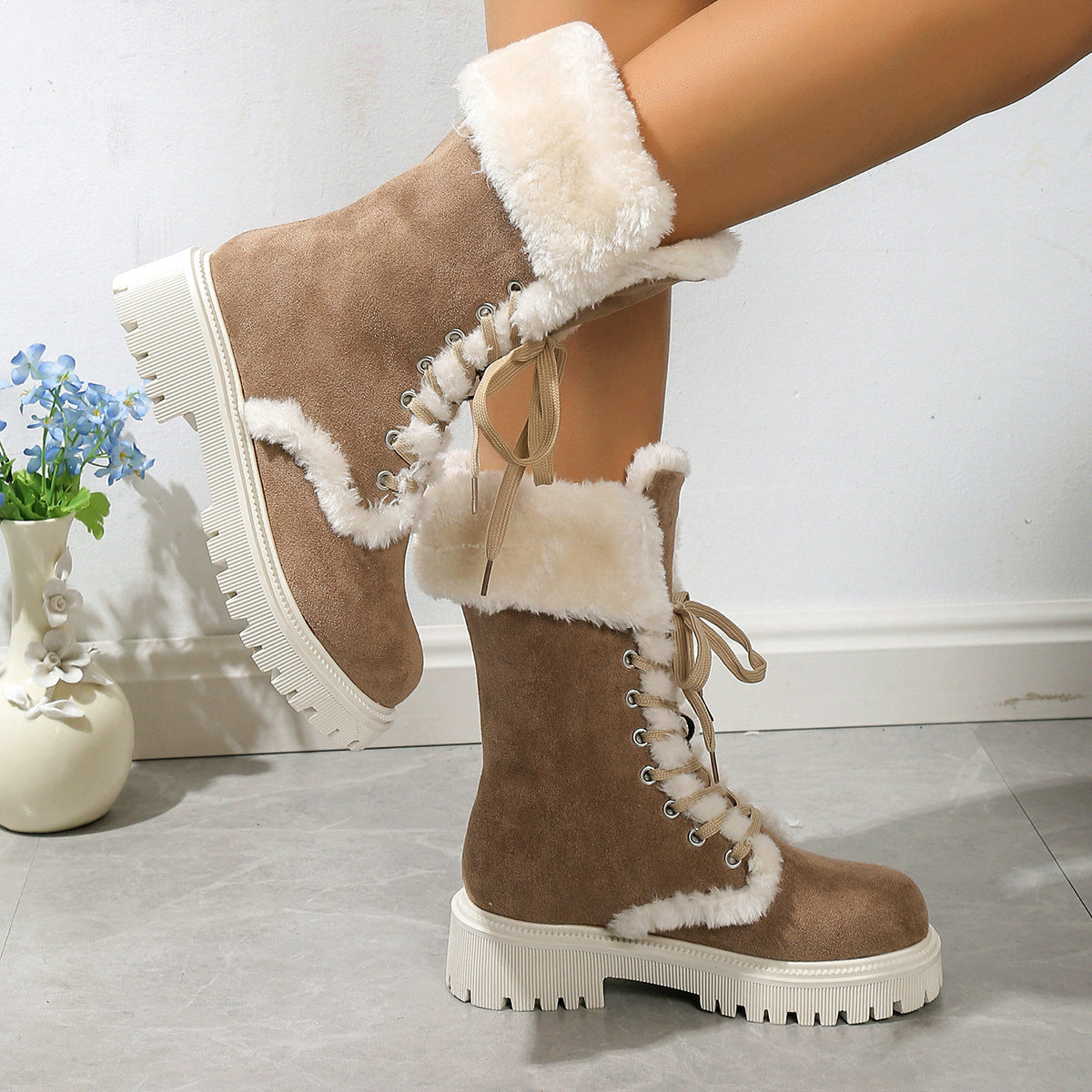 Bottes De Neige Lacées Mi-Hautes