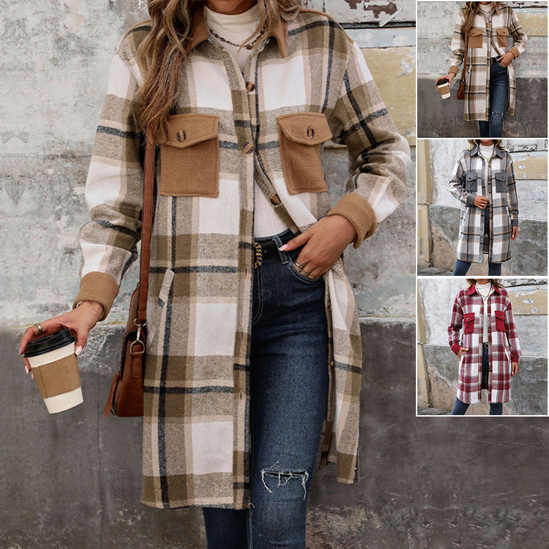 Manteau Long à Carreaux Brossés