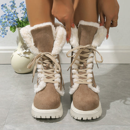 Bottes De Neige Lacées Mi-Hautes