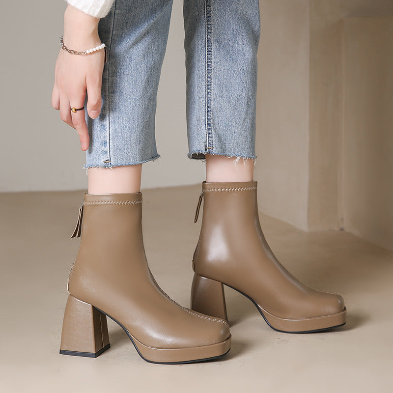 Bottes à talons épais bout carré