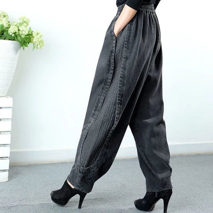 Jeans Amples à Taille Haute Élastique