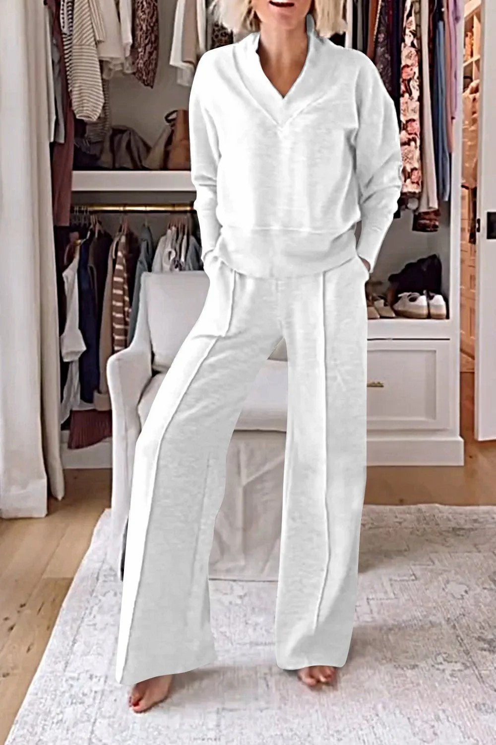 Ensemble Elegant Col V- Pantalon Large