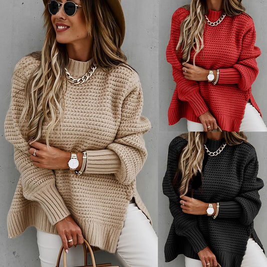 Pull en Tricot Uni Avec Fentes