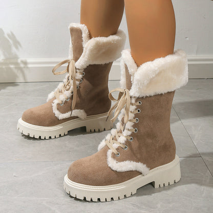 Bottes De Neige Lacées Mi-Hautes