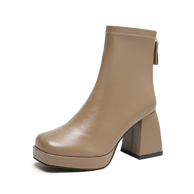 Bottes à talons épais bout carré