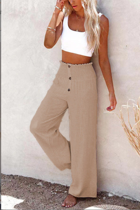 Pantalon Large en Coton-Lin