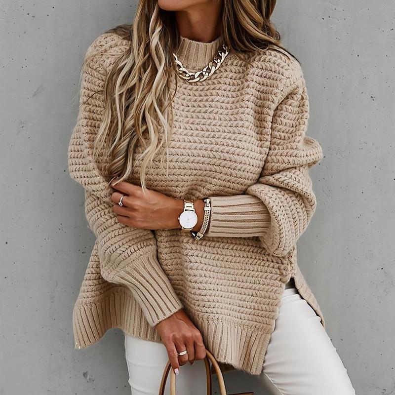 Pull en Tricot Uni Avec Fentes