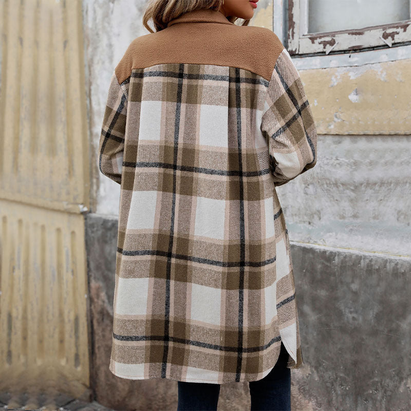 Manteau Long à Carreaux Brossés