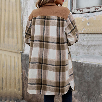 Manteau Long à Carreaux Brossés