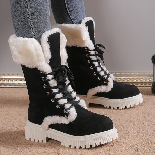 Bottes De Neige Lacées Mi-Hautes