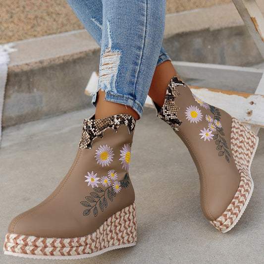 Bottes Rétro à Semelle Compensée Epaisse