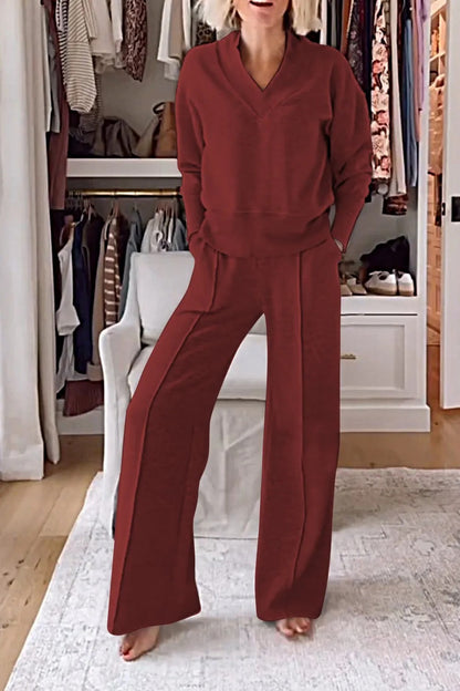 Ensemble Elegant Col V- Pantalon Large