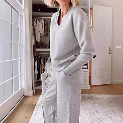 Ensemble Elegant Col V- Pantalon Large