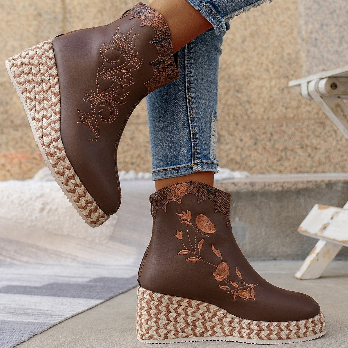 Bottes Rétro à Semelle Compensée Epaisse
