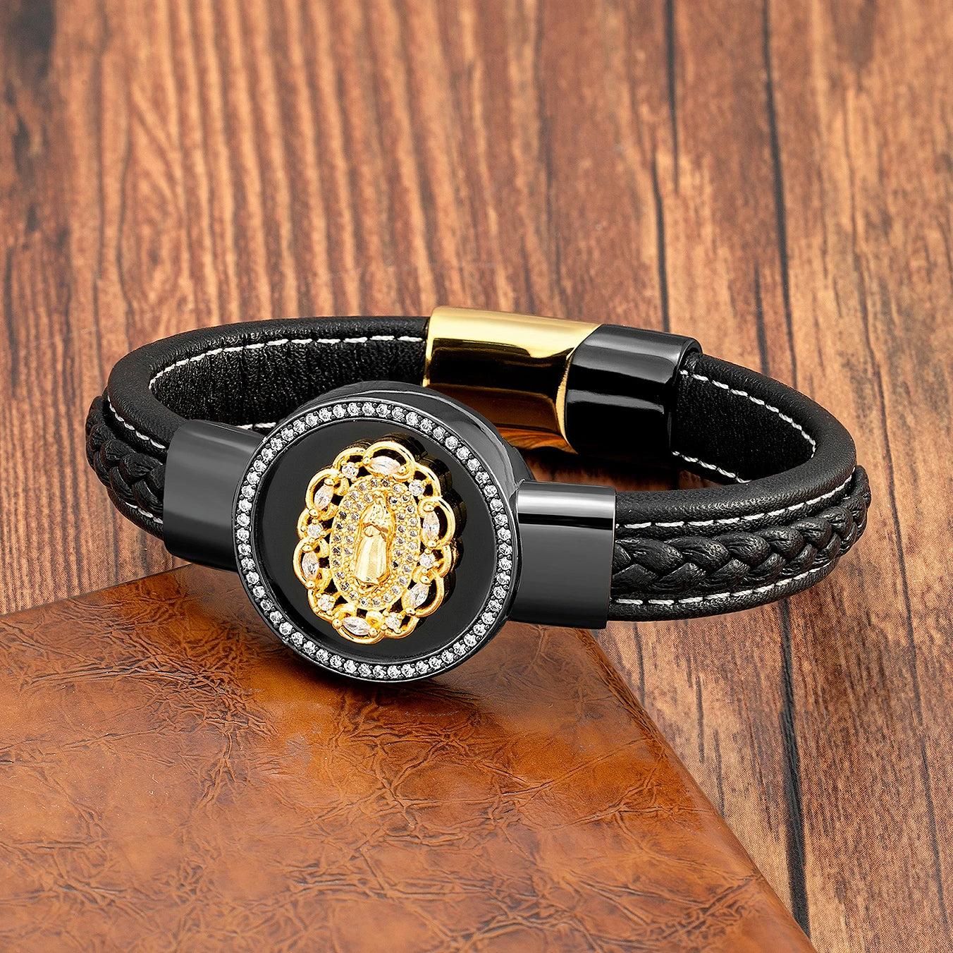 Bracelet Tendance en Cuir Noir