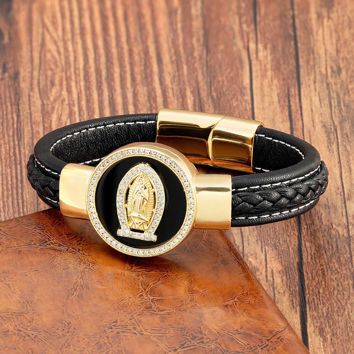 Bracelet Tendance en Cuir Noir