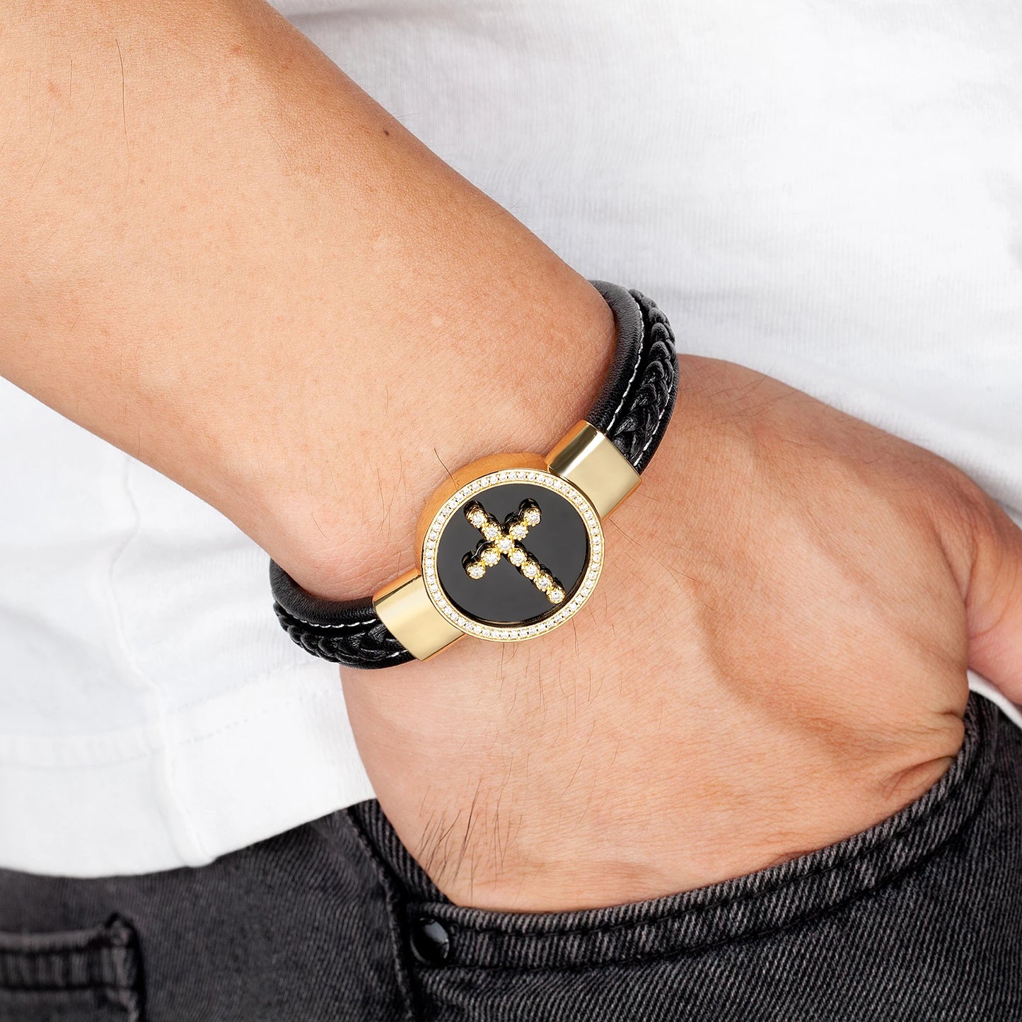 Bracelet Tendance en Cuir Noir