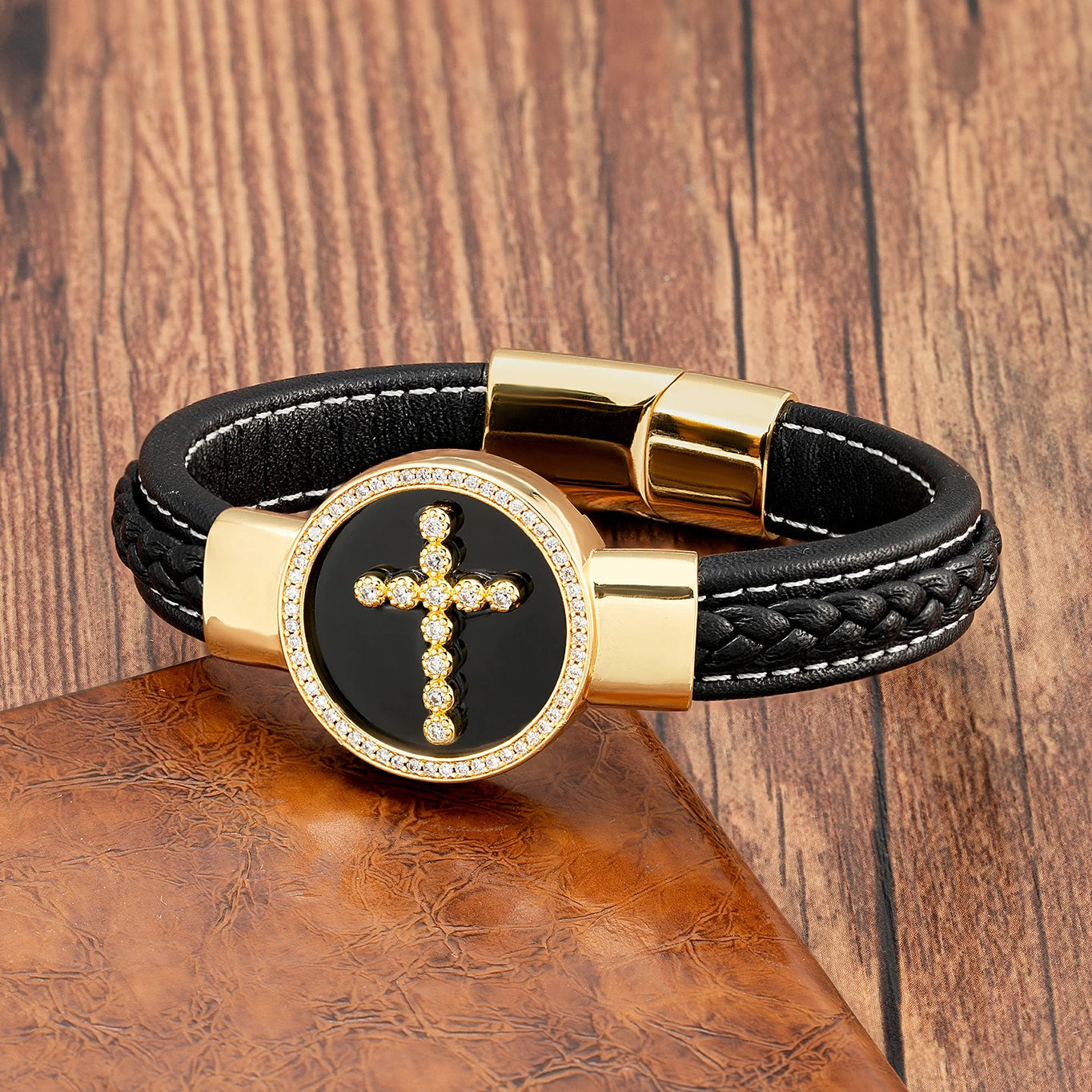 Bracelet Tendance en Cuir Noir
