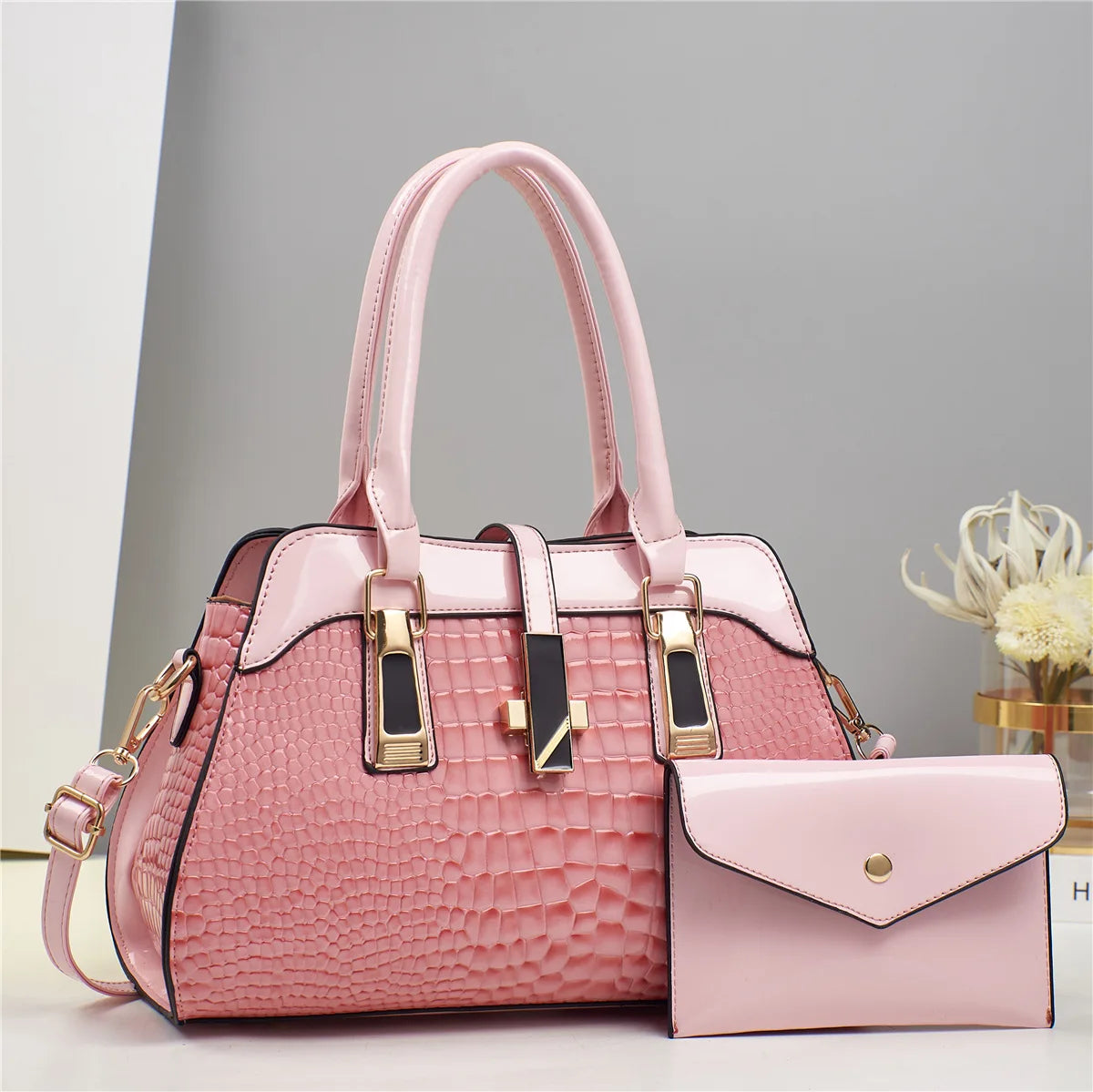Sac Rigide en Cuir Brillant Crocodile