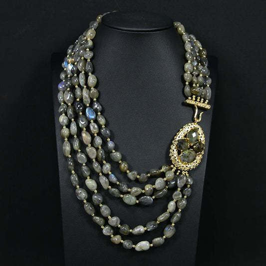 Collier Multi-Rangs en Labradorite Naturelle