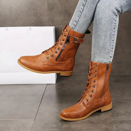 Bottes à Talons Compensés en Cuir