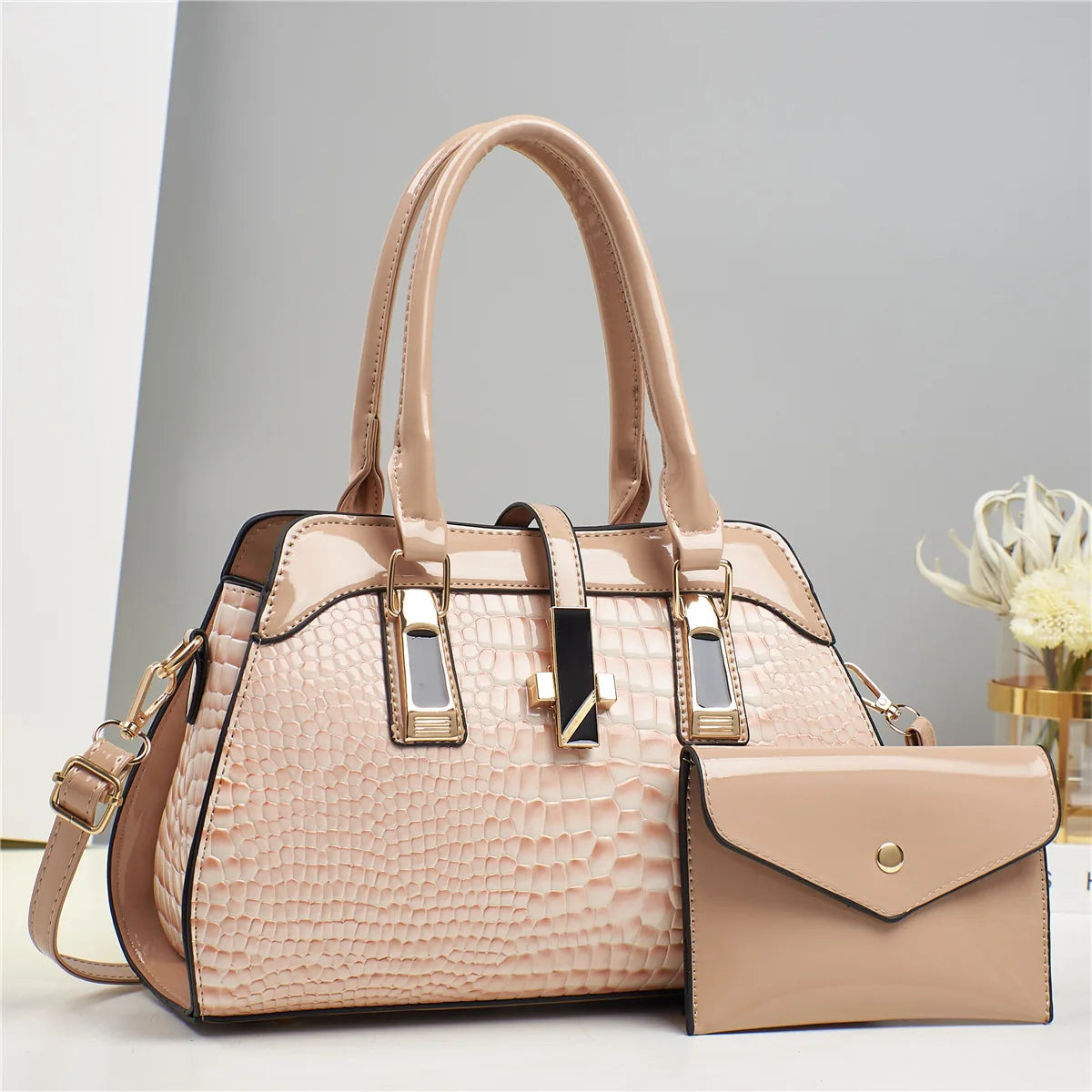 Sac Rigide en Cuir Brillant Crocodile
