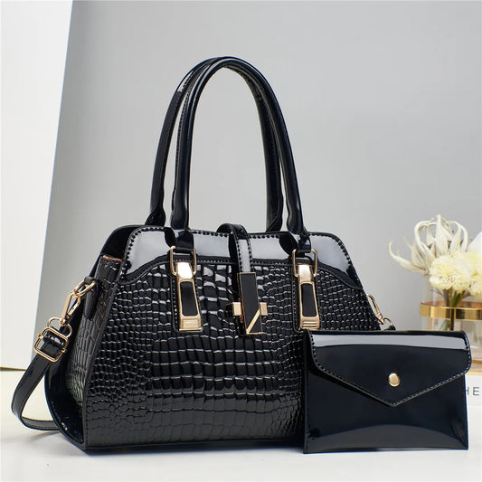 Sac Rigide en Cuir Brillant Crocodile