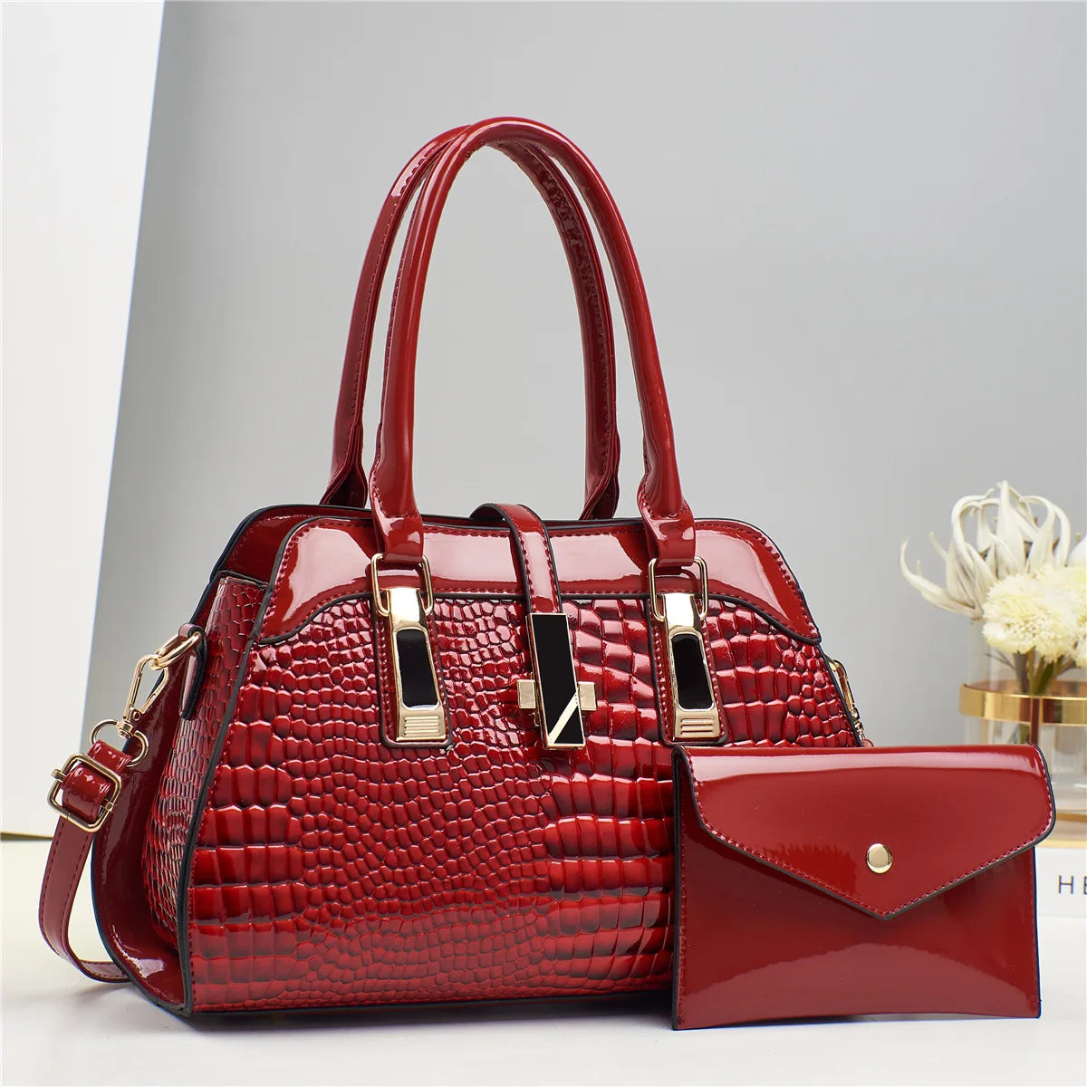 Sac Rigide en Cuir Brillant Crocodile