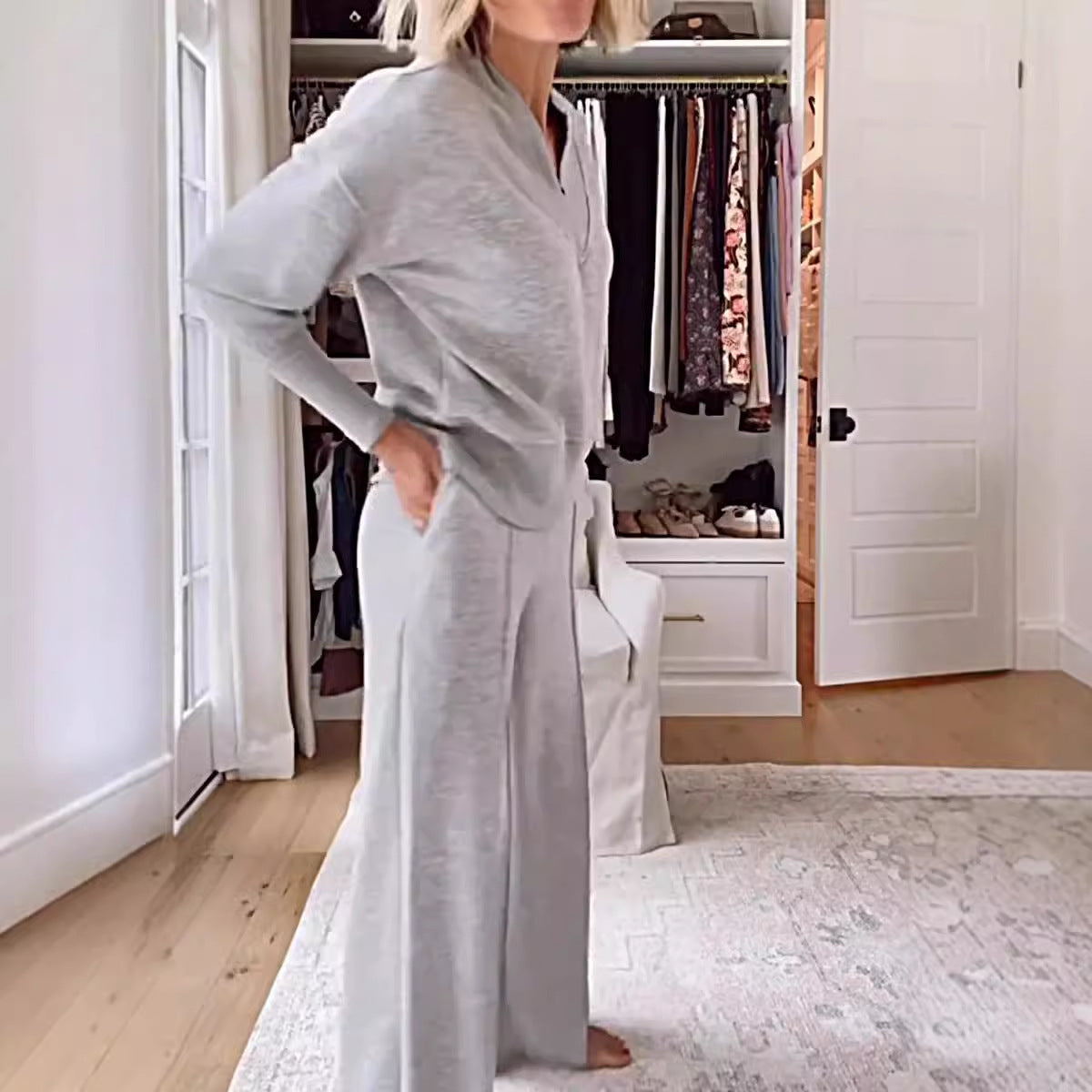 Ensemble Elegant Col V- Pantalon Large