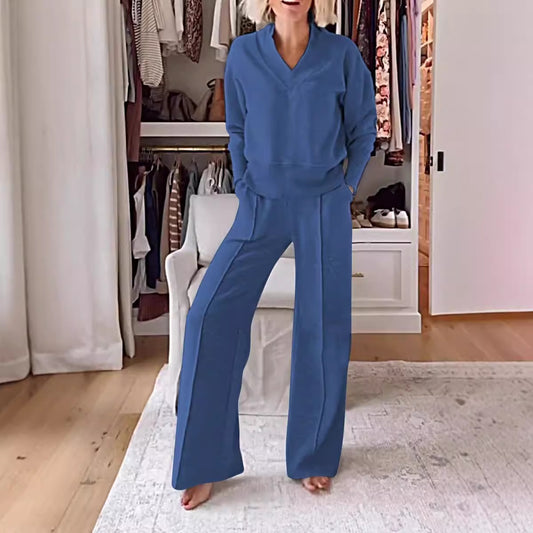 Ensemble Elegant Col V- Pantalon Large