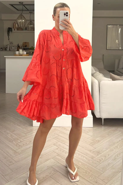 Robe Fleurie à Broderies Ajourées