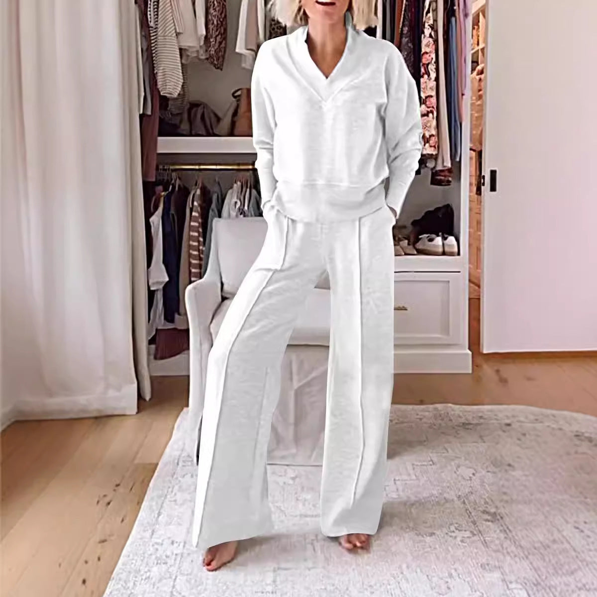 Ensemble Elegant Col V- Pantalon Large
