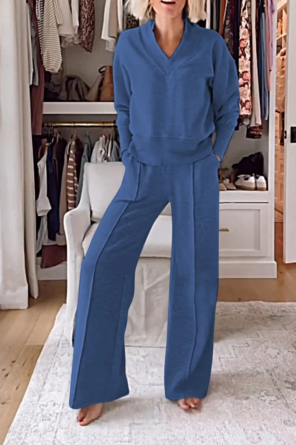 Ensemble Elegant Col V- Pantalon Large