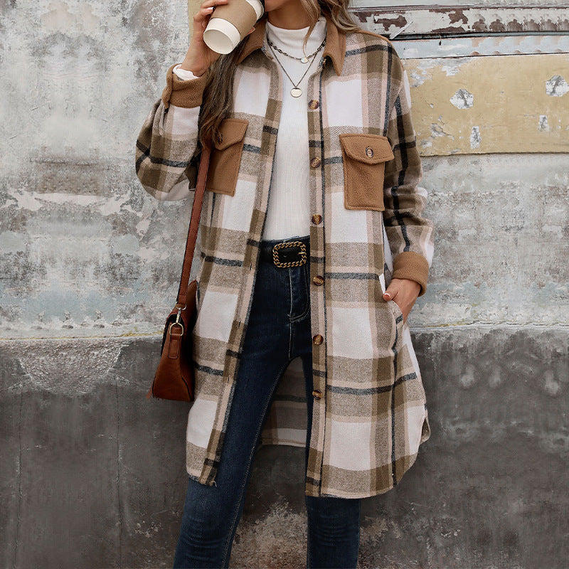 Manteau Long à Carreaux Brossés