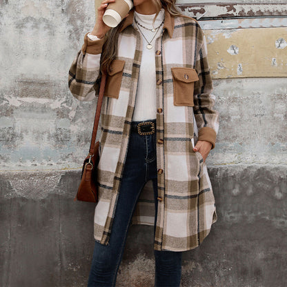 Manteau Long à Carreaux Brossés