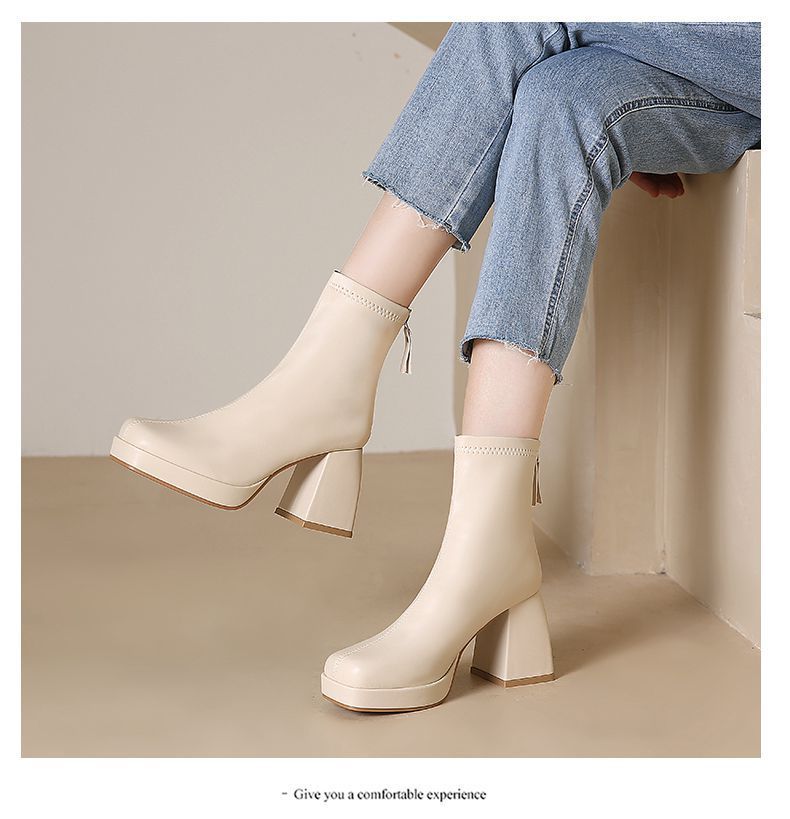 Bottes à talons épais bout carré