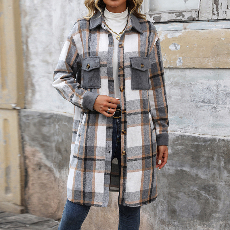 Manteau Long à Carreaux Brossés
