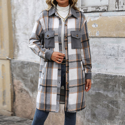 Manteau Long à Carreaux Brossés