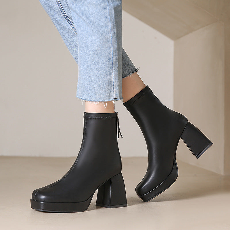 Bottes à talons épais bout carré