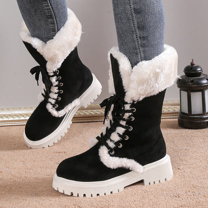 Bottes De Neige Lacées Mi-Hautes