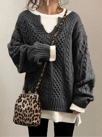 Pull en Tricot Ligné Décontracté