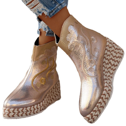 Bottes Rétro à Semelle Compensée Epaisse