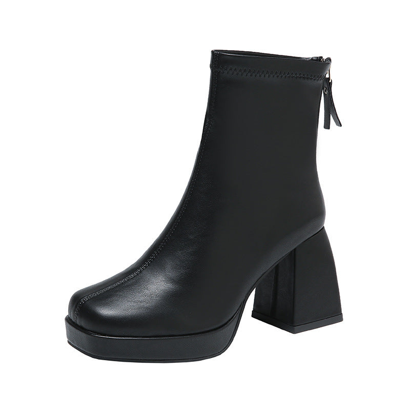 Bottes à talons épais bout carré