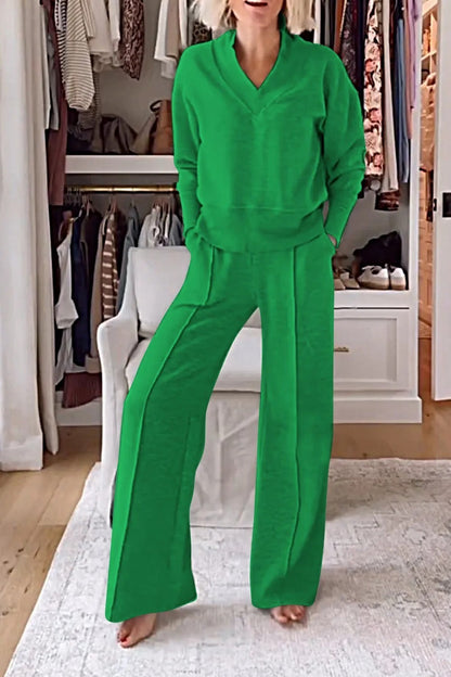 Ensemble Elegant Col V- Pantalon Large